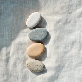 Pastel pebbles arranged on a soft linen cloth. - Image 2