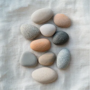 Pastel pebbles arranged on a soft linen cloth. - Image 3