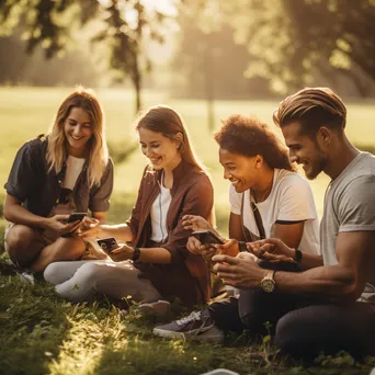 Friends enjoying picnic while checking notifications on smartwatches - Image 3