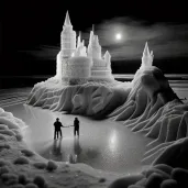 Ice castle illuminated by auroras with living ice sculptures - Image 4