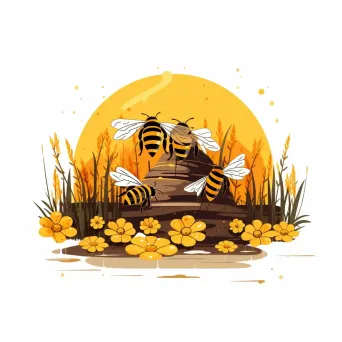 Beehive in a meadow with buzzing bees logo - Image 4