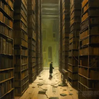 Ancient dream library with endless volumes and faceless guardian - Image 3