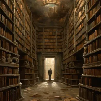 Ancient dream library with endless volumes and faceless guardian - Image 4