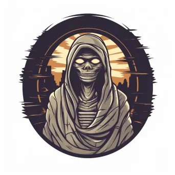 Terrifying mummy emerging from ancient tomb, mist, moonlight Halloween logo - Image 4