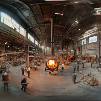 View of a busy glass-blowing studio with artisans at work - Image 4