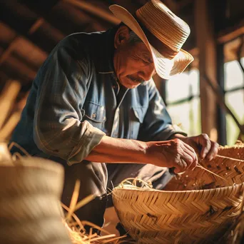 Artisan Weaving Colorful Basket