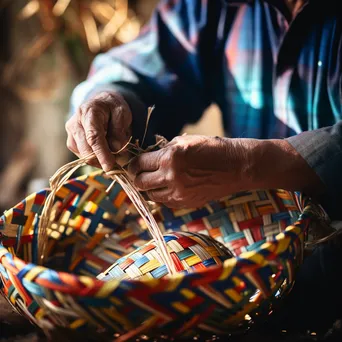 Artisan engaged in basket weaving in a rustic workshop - Image 4