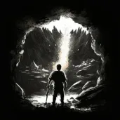 Man standing at mouth of cave with torch - Image 3