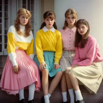 1980s preppy fashion pastel sweaters and pleated skirts - Image 1