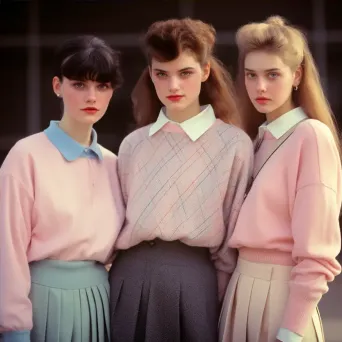 1980s Preppy Fashion Pastel Sweaters and Pleated Skirts