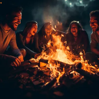 Close-up of bonfire embers with friends in the background - Image 2