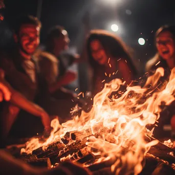 Close-up of bonfire embers with friends in the background - Image 3