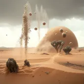 Symbolic depiction of first raindrops falling on a barren planet - Image 1