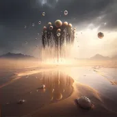 Symbolic depiction of first raindrops falling on a barren planet - Image 2