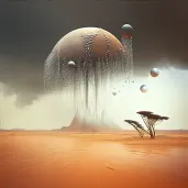 Symbolic depiction of first raindrops falling on a barren planet - Image 4