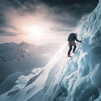 Ice climber scaling a frozen waterfall - Image 2