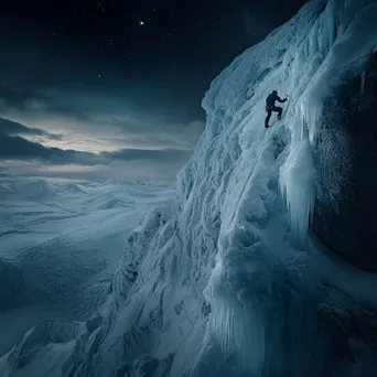 Ice climber scaling a frozen waterfall - Image 4