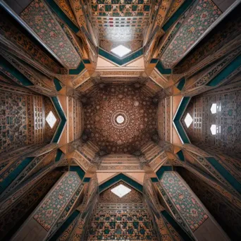 Symmetrical patterned mosque ceiling with intricate design - Image 1