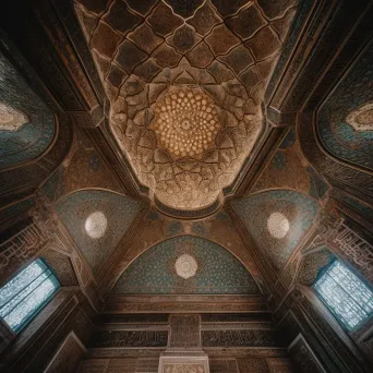 Symmetrical patterned mosque ceiling with intricate design - Image 3