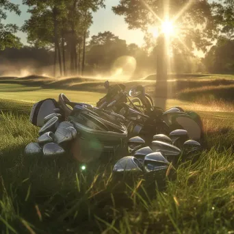 Golf clubs on green course - Image 2