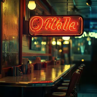 Close-up of vintage neon signs in a diner - Image 1