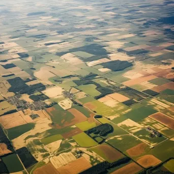 Patchwork fields and rural landscape seen from above in aerial shot - Image 4