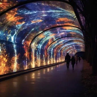 Underpass illuminated by an interactive light installation changing colors as people walk by - Image 3