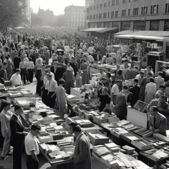 Image of a bustling marketplace with 1950s style tech gadgets - Image 2