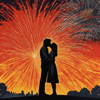 Image of a kiss under fireworks display, illuminating the night - Image 4