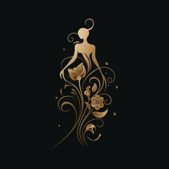 Image of a luxurious fashion house logo with a stylized fashion illustration icon in gold and black colors - Image 3