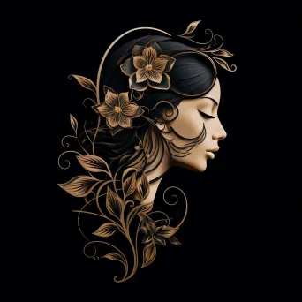 Image of a luxurious fashion house logo with a stylized fashion illustration icon in gold and black colors - Image 4