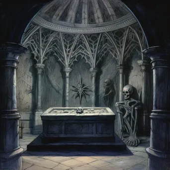 Image of an ancient crypt with cobweb-covered sarcophagi - Image 4