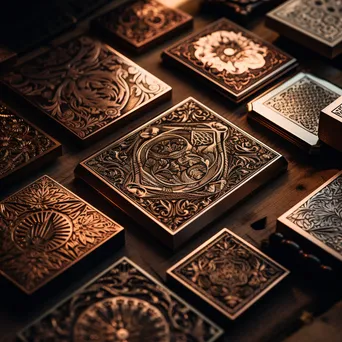 Close-up of intricate copper engravings on a textured surface - Image 4