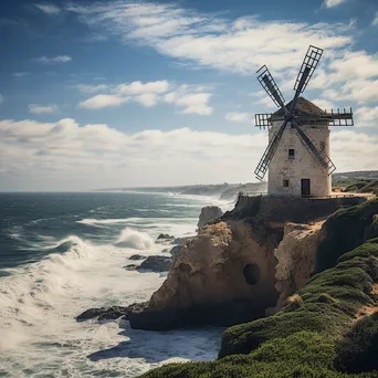 Traditional windmill on cliffs in Portugal - Image 3