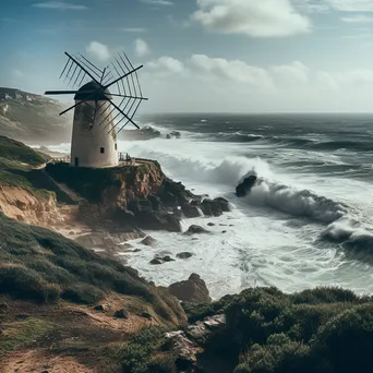 Traditional windmill on cliffs in Portugal - Image 4