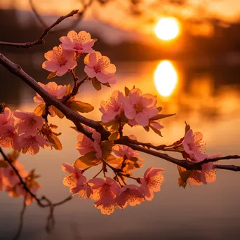 Silhouetted Cherry Blossoms at Sunset