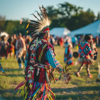 Native American powwow with traditional regalia and drum circles - Image 1