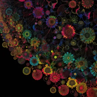 Collection of bright, multi-colored fractal patterns on a black background - Image 1