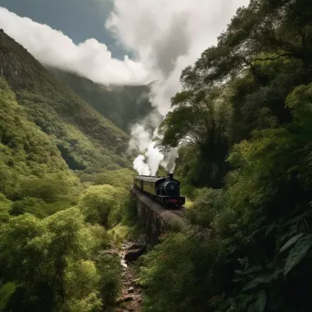 Victorian-era steam train in a mountain pass - Image 3