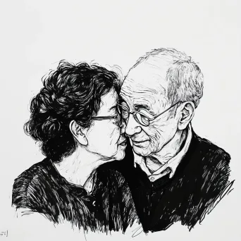 Minimalist ink drawing showing the love of grandparents sketched in soft strokes - Image 1