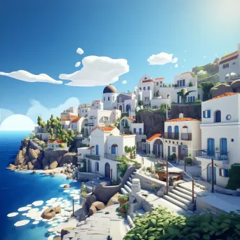 Simplistic low poly artwork of a sun-kissed Mediterranean coastal town - Image 2