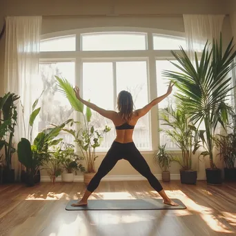 Woman stretching in a bright yoga studio. - Image 1