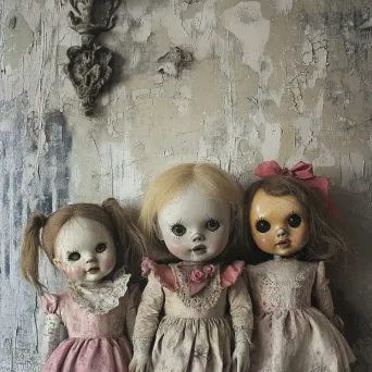 Pastel depiction of petrifying dolls in an abandoned nursery - Image 3