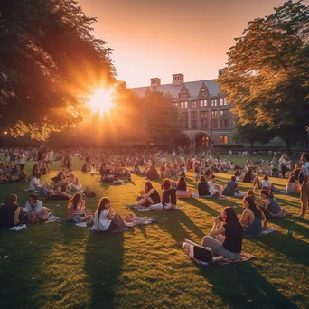 Students lounging and enjoying activities in a sunny campus quad. - Image 4