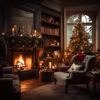 Cozy Christmas living room with a lit tree and decorations - Image 1