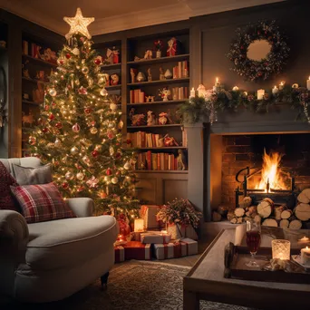 Cozy Christmas living room with a lit tree and decorations - Image 4