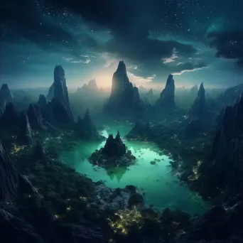 Surreal mountainscape at night with floating islands in the sky - Image 2