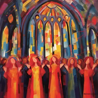 Choir singing in cathedral with vibrant stained glass colors - Image 3