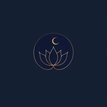 Logo featuring a single line creating a lotus flower and crescent moon, in gold and navy. - Image 1