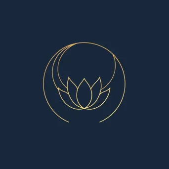 Logo featuring a single line creating a lotus flower and crescent moon, in gold and navy. - Image 2